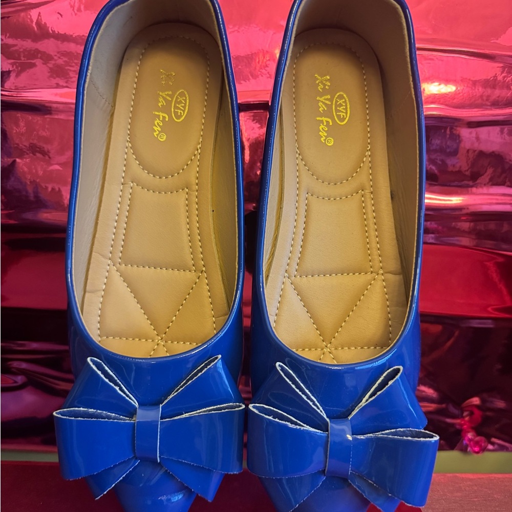 Elegant Blue Bow Loafers